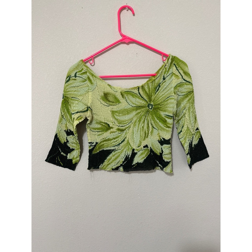 Y2K Crinkle Reversible Off the Shoulder Crop Unsized Small/Medium Green/Floral